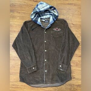 Vintage 90’s Hard Core Brand Jacket Corduroy Plaid Hoodie Grunge Surf Skate Hesh
